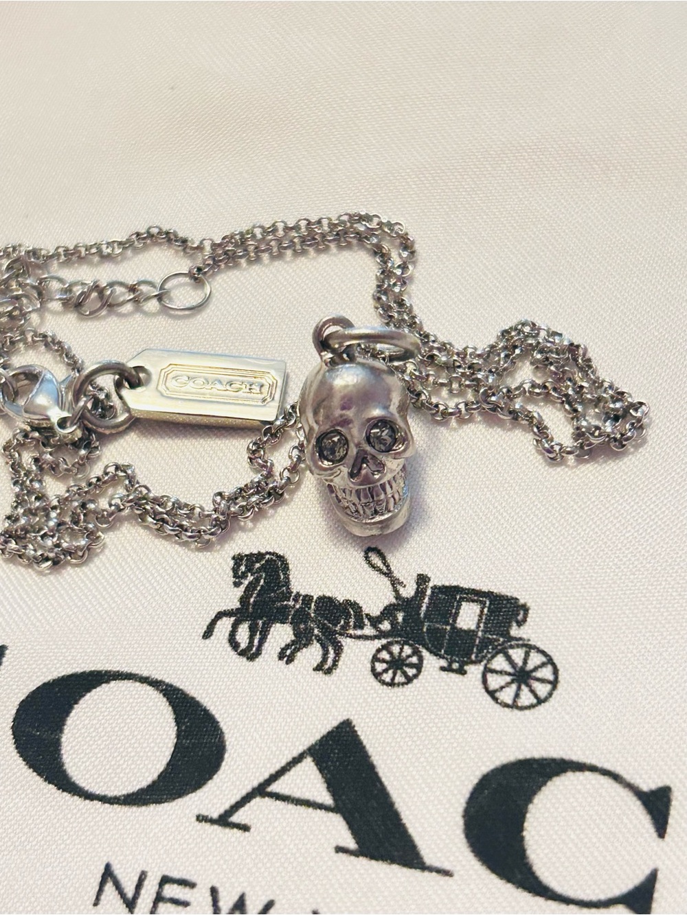 NWOT RARE Coach Y2K Silver Swarovski Skull Necklace - Picture 13 of 13
